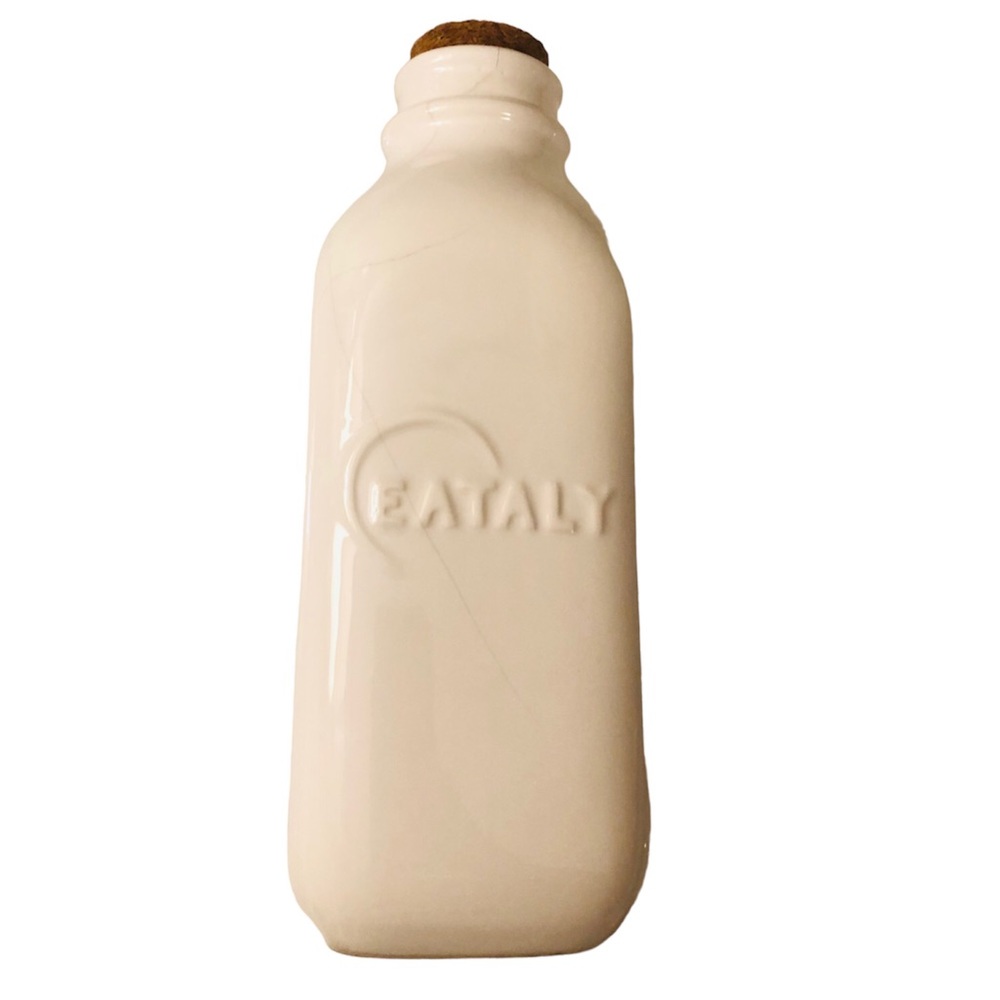 Eataly white glazed ceramic oil, vinegar storage bottle